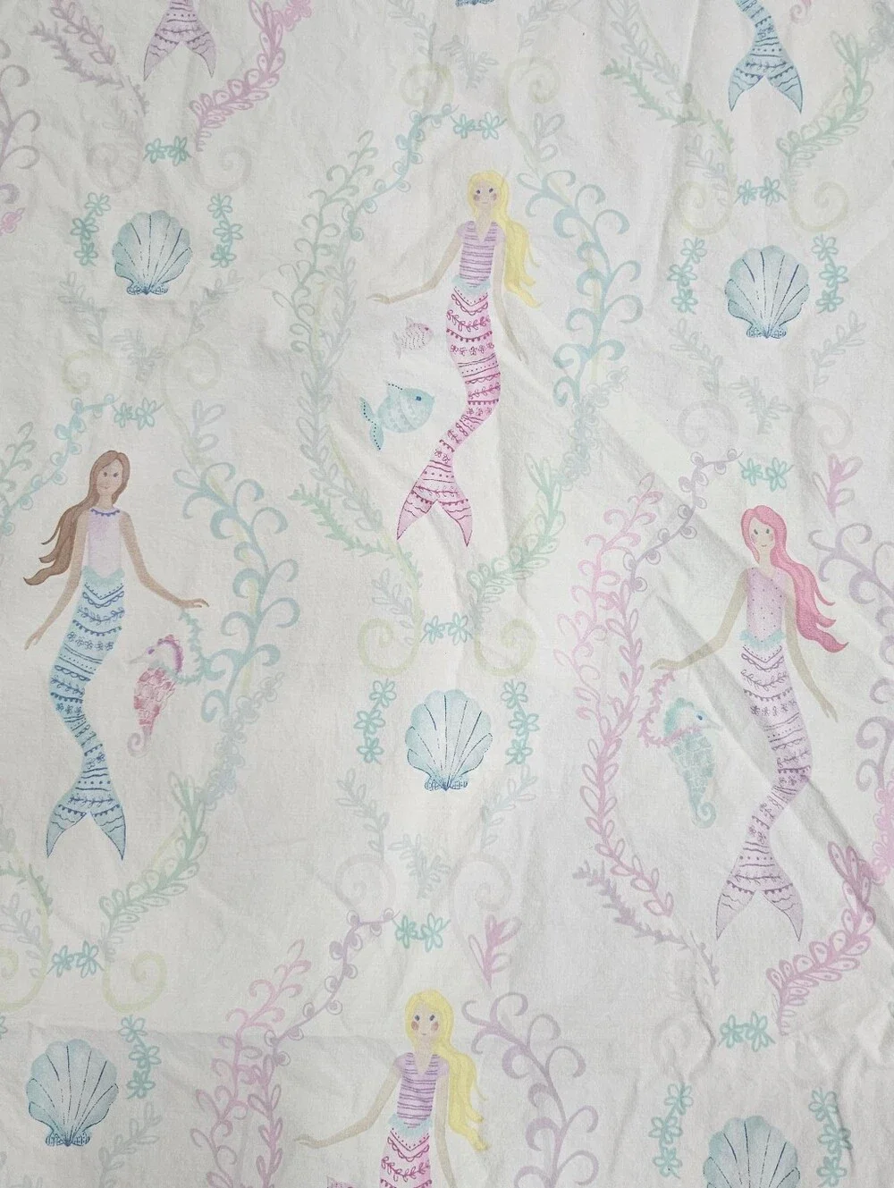POTTERY BARN KIDS Bailey Mermaid Full Flat Sheet Organic Cotton 2015 Pastels